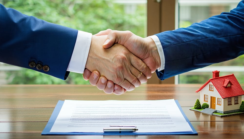 Real estate handshake over property contract
